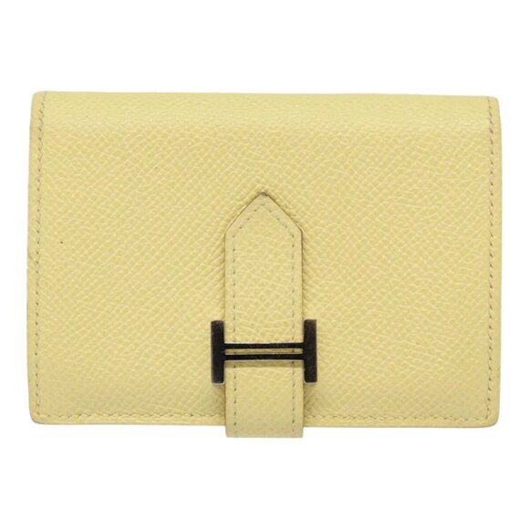 HERMES Baan Card Case Leather Yellow Silver Auth ar12506 - Picture 1 of 15